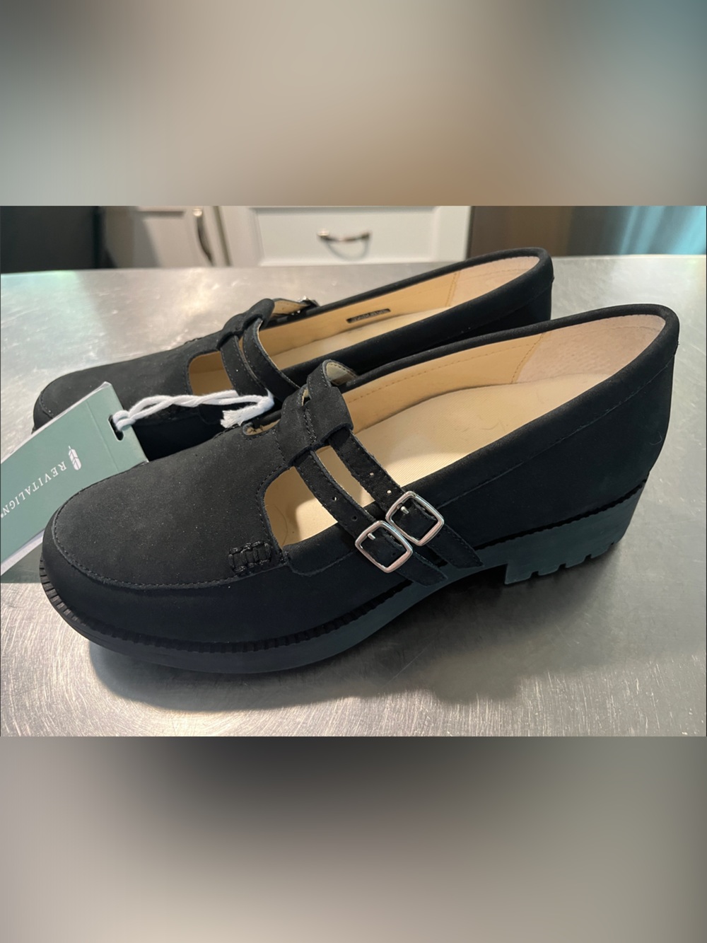 REVITALIGN Black Mary Jane Loafers with Double Buckles